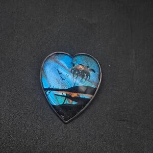 Sterling Silver Morpho Butterfly Wing Brooch Heart Shape Beach Theme